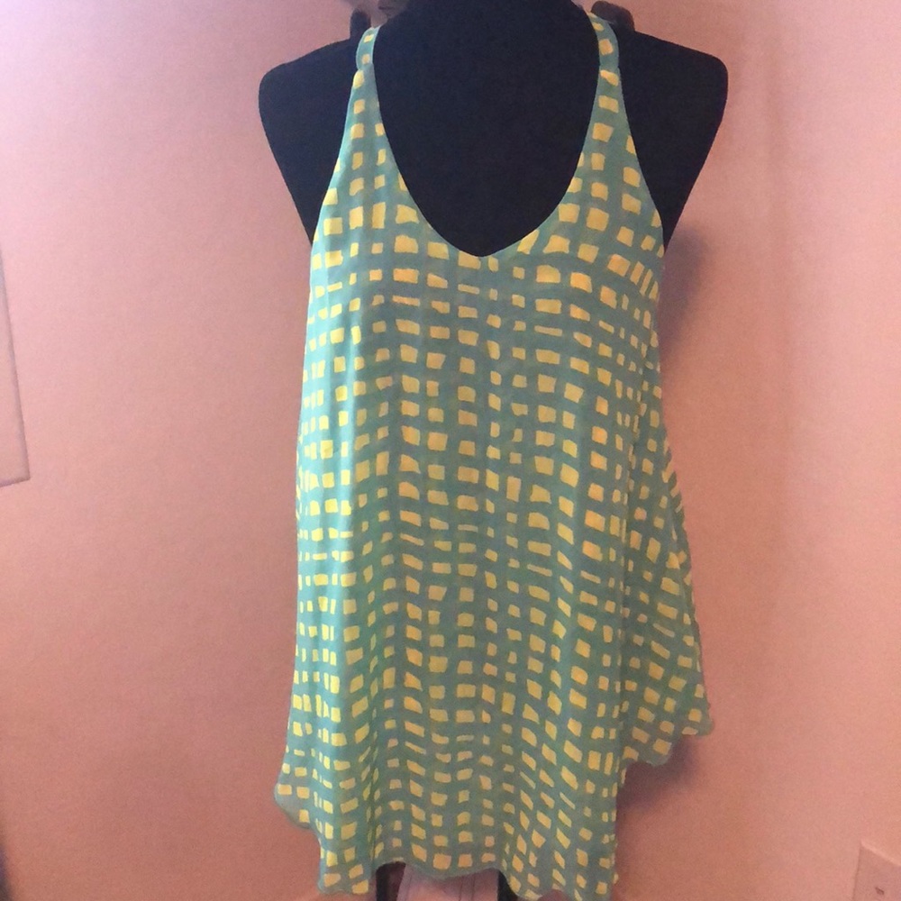 Semi sheer Turquoise and yellow A line tunic